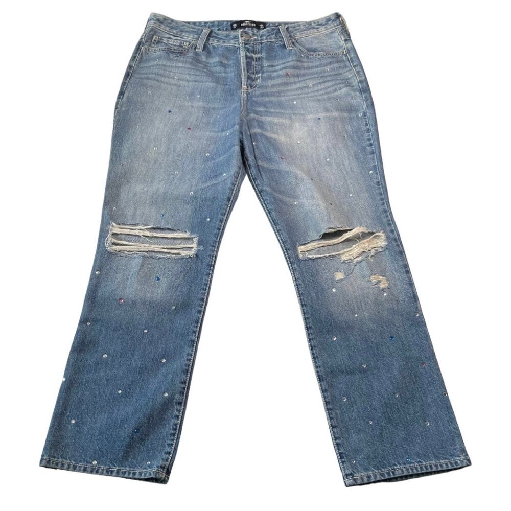 Hollister High Rise Vintage Straight Size 13 Button Fly Distressed Denim Jeans